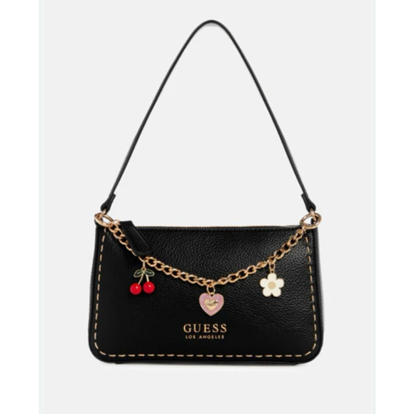 Guess Handbags - GUESS Factory Lynne Charm Bag Black NWT Cherry